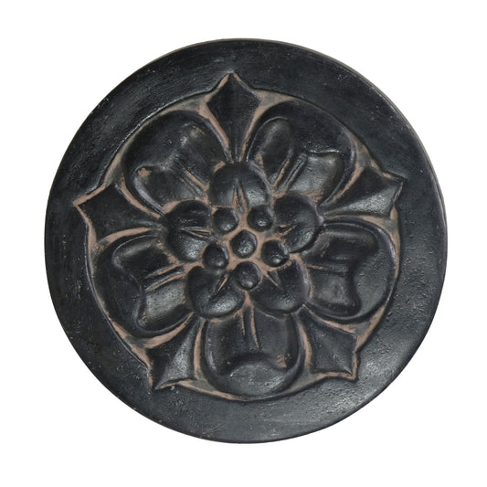 Set of 3  18 in. Round Aged Charcoal Cast Stone Large Floral Step Stone or Wall Plaque