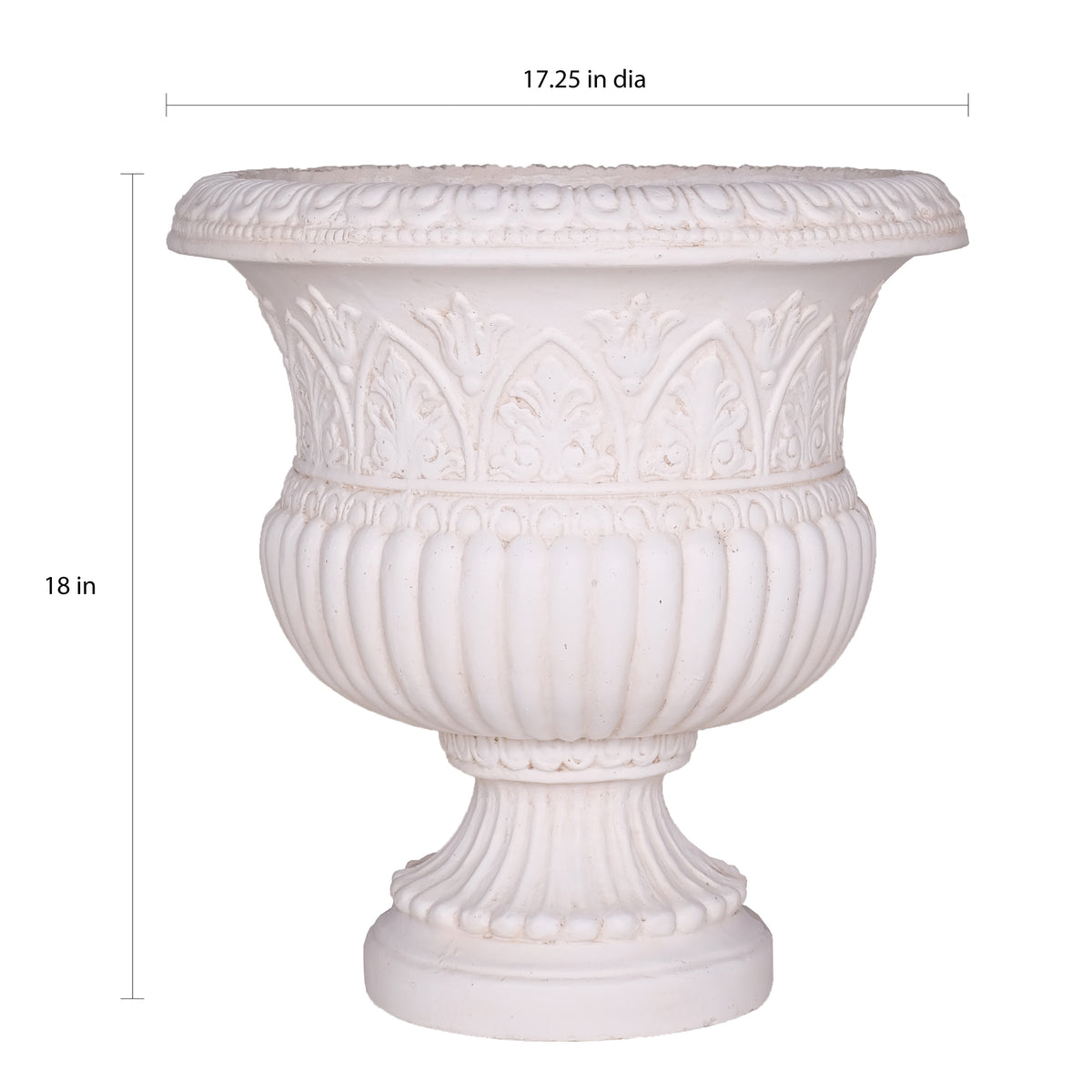 Elegant 18-Inch Faux Iron Urn in Light Aged White for Timeless Garden Decor