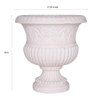 Elegant 18-Inch Faux Iron Urn in Light Aged White for Timeless Garden Decor