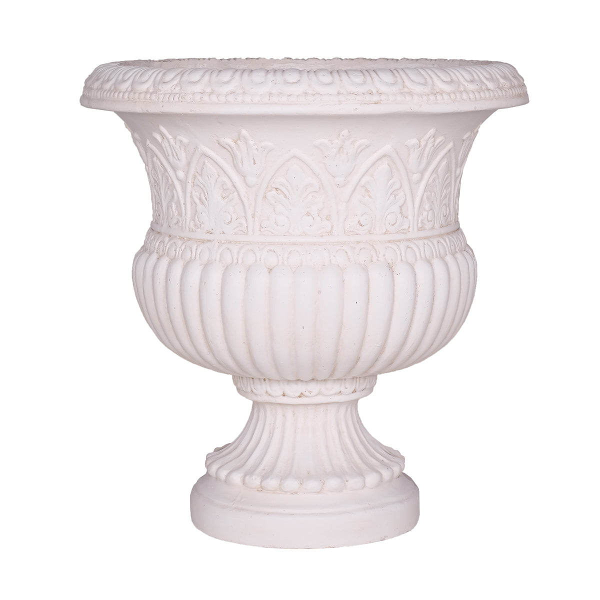 Elegant 18-Inch Faux Iron Urn in Light Aged White for Timeless Garden Decor
