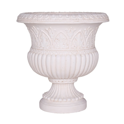 Elegant 18-Inch Faux Iron Urn in Light Aged White for Timeless Garden Decor