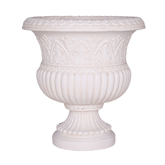 Elegant 18-Inch Faux Iron Urn in Light Aged White for Timeless Garden Decor