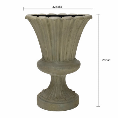 29 in. H Cast Stone Fiberglass Long Leaf Urn in Light Aged White