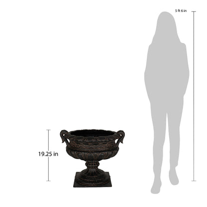 19.25 in. H Aged Charcoal Finish Stone Urn with Handles