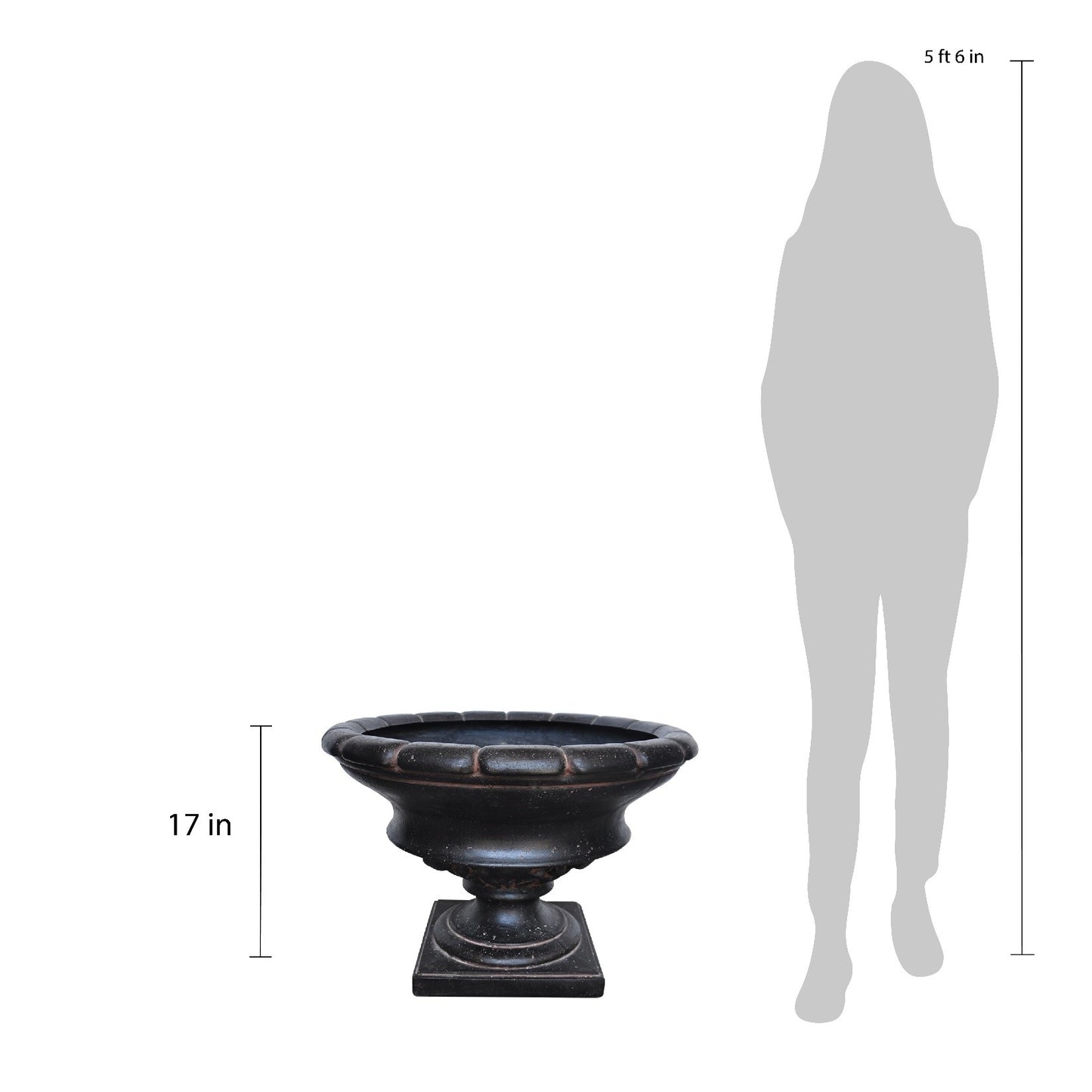 17 in. H Charcoal Cast Stone Low Urn