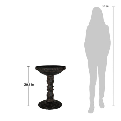 26.5 in. H Cast Stone Fiberglass Rose Aged Charcoal Finish Birdbath