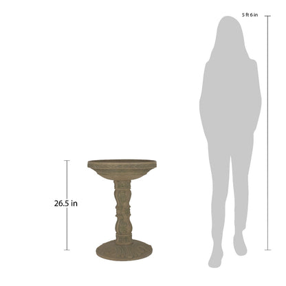 26.5 in. H Cast Stone Fiberglass Rose Aged Charcoal Finish Birdbath