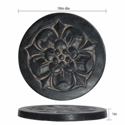 Set of 3  18 in. Round Aged Charcoal Cast Stone Large Floral Step Stone or Wall Plaque