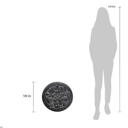 Set of 3  18 in. Round Aged Charcoal Cast Stone Large Floral Step Stone or Wall Plaque