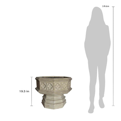 24 in. x 19.5 in. Cast Stone Fiberglass Hexagonal Gothic Urn in Limestone