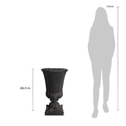 16.25 in. x 26.5 in. Cast Stone Parisian Entrance Urn in Aged Charcoal