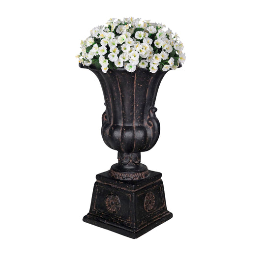 26.5 in H. Cast Stone Urn on Pedestal in Aged Charcoal Finish